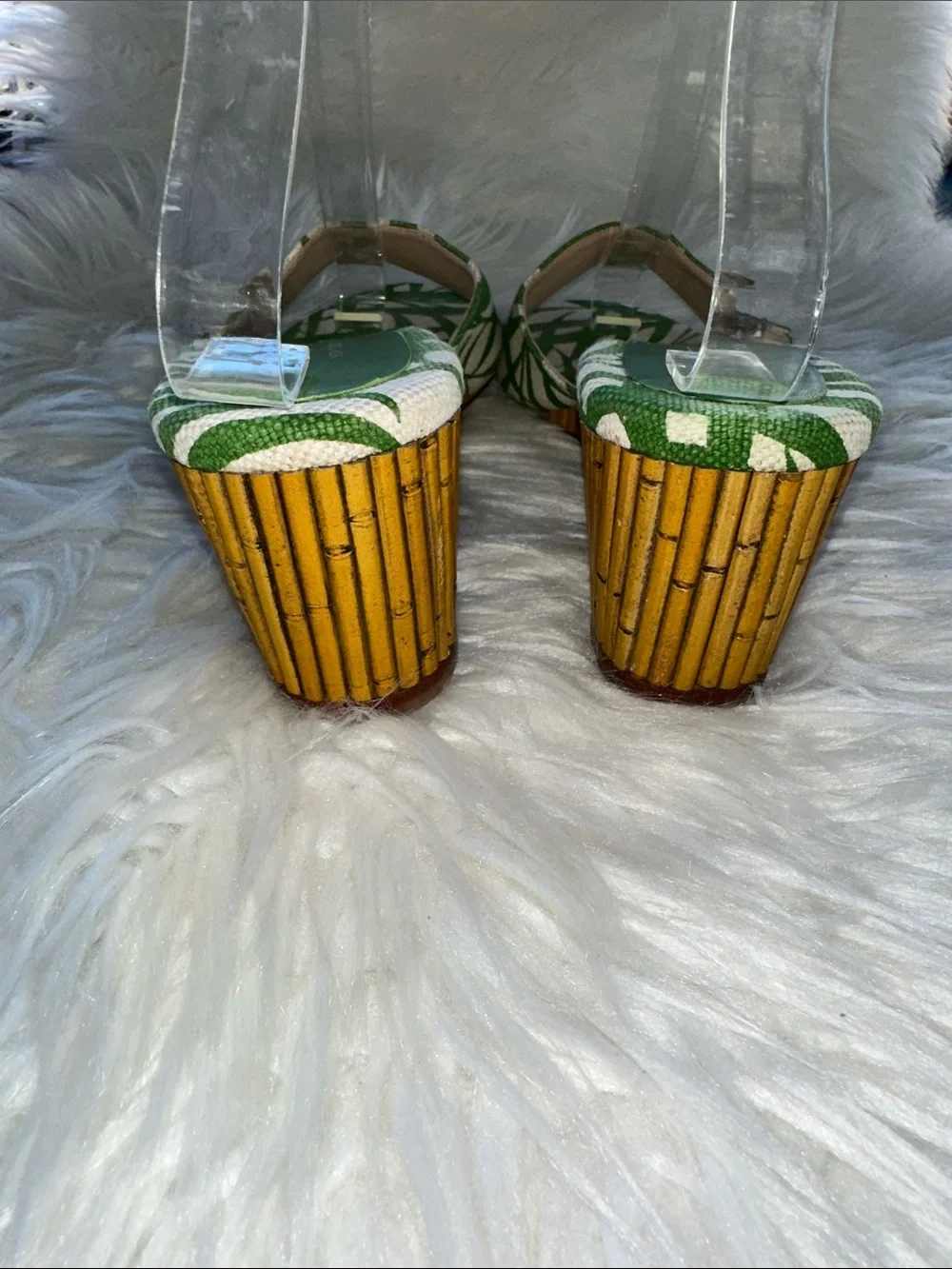 Kate Spade Meena Canvas Green Leaf Print Wedge Sandals
